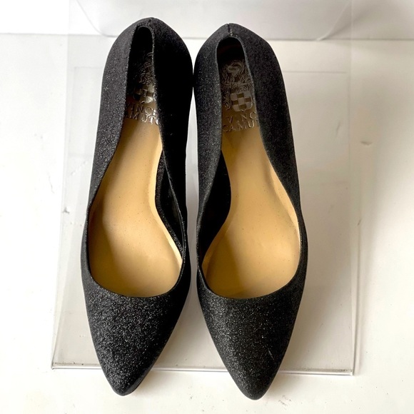 Vince Camuto Black Glitter Pumps Heels Block Heels Pointed Toe, Sz 8M - Picture 8 of 14